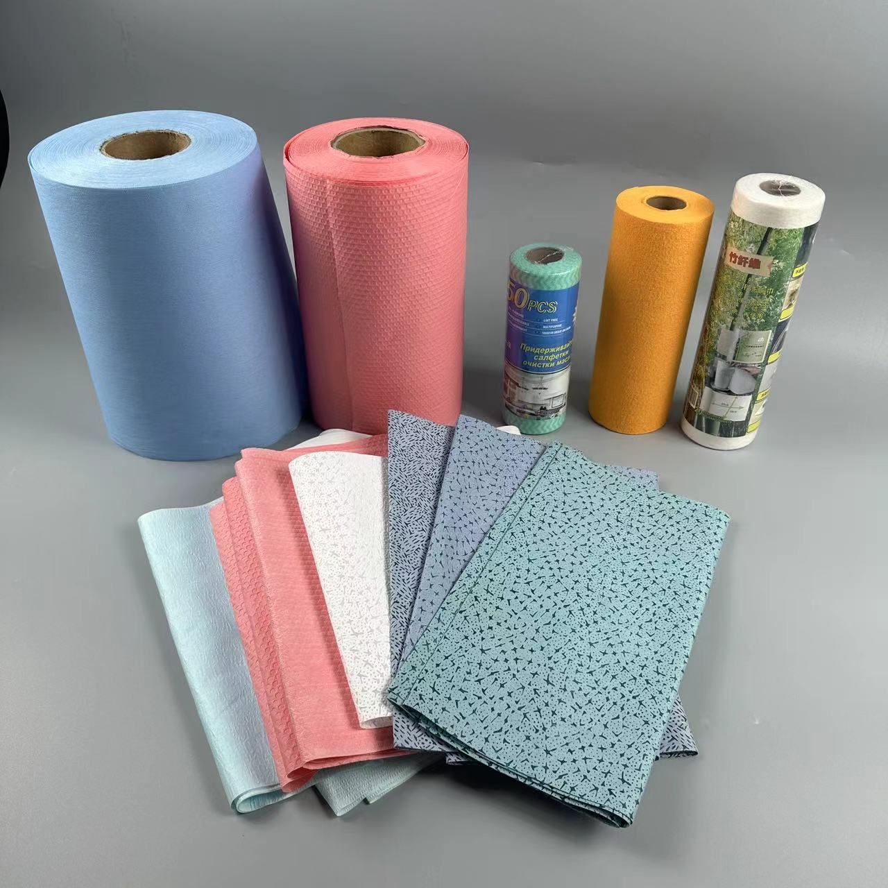 Hot Sale 110gsm Spunlace Nonwoven Blue Pulp Pp Industrial Wipe Paper Roll